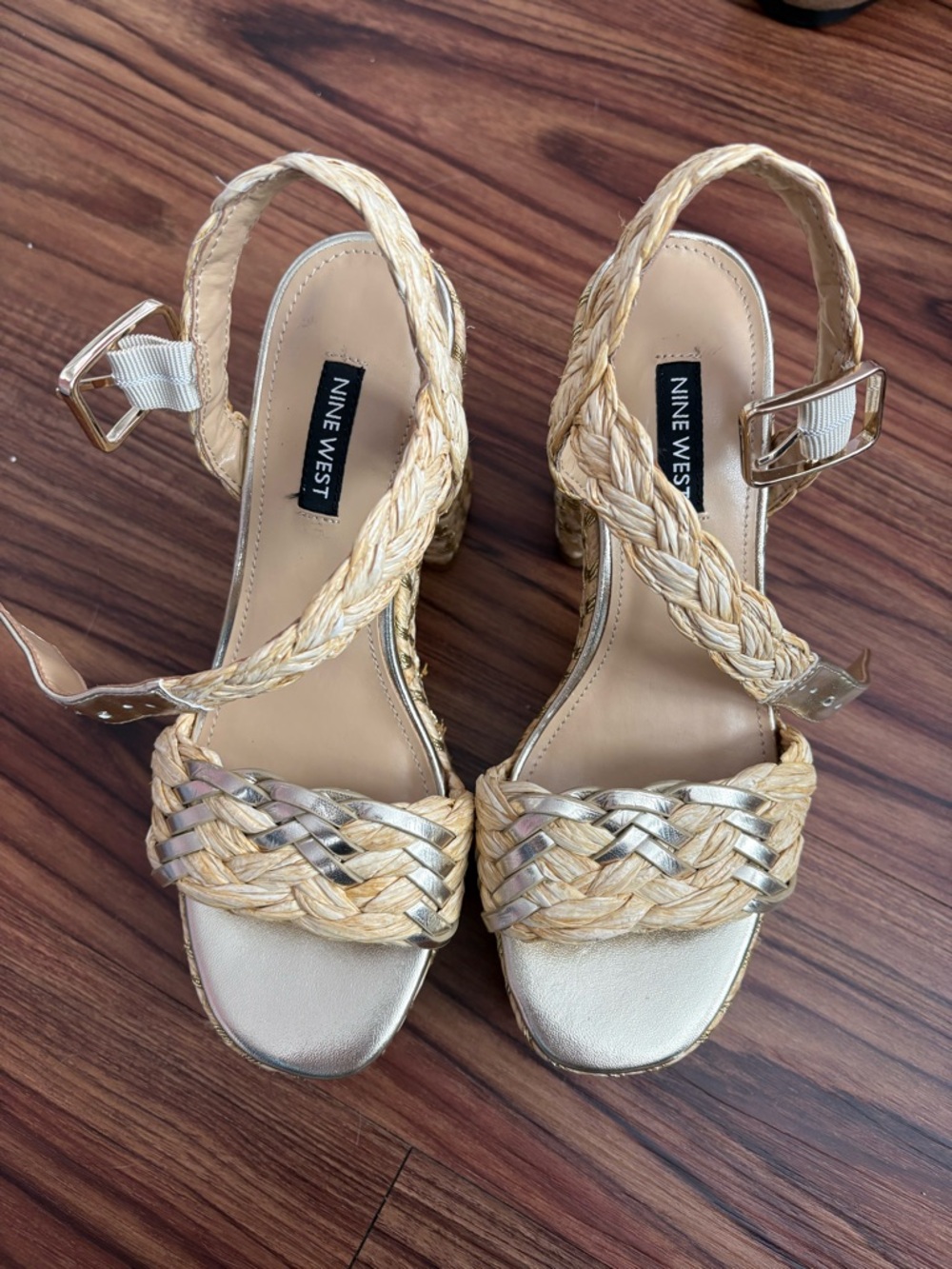 Nine West Braided Metallic Strap Sandals in Gold | Size 6.5